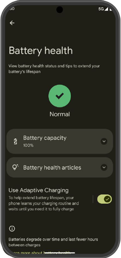 Google Pixel Battery Health Indicator screenshot