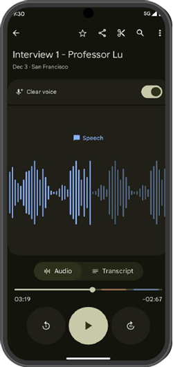 Google Pixel Clear Voice Mode in Recorder app screenshot