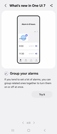 Samsung Galaxy OS 15 Group your alarms screenshot